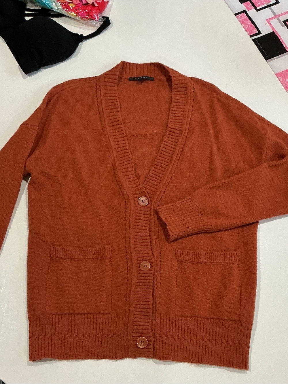 Cyrus Rust-Orange Button Cardigan